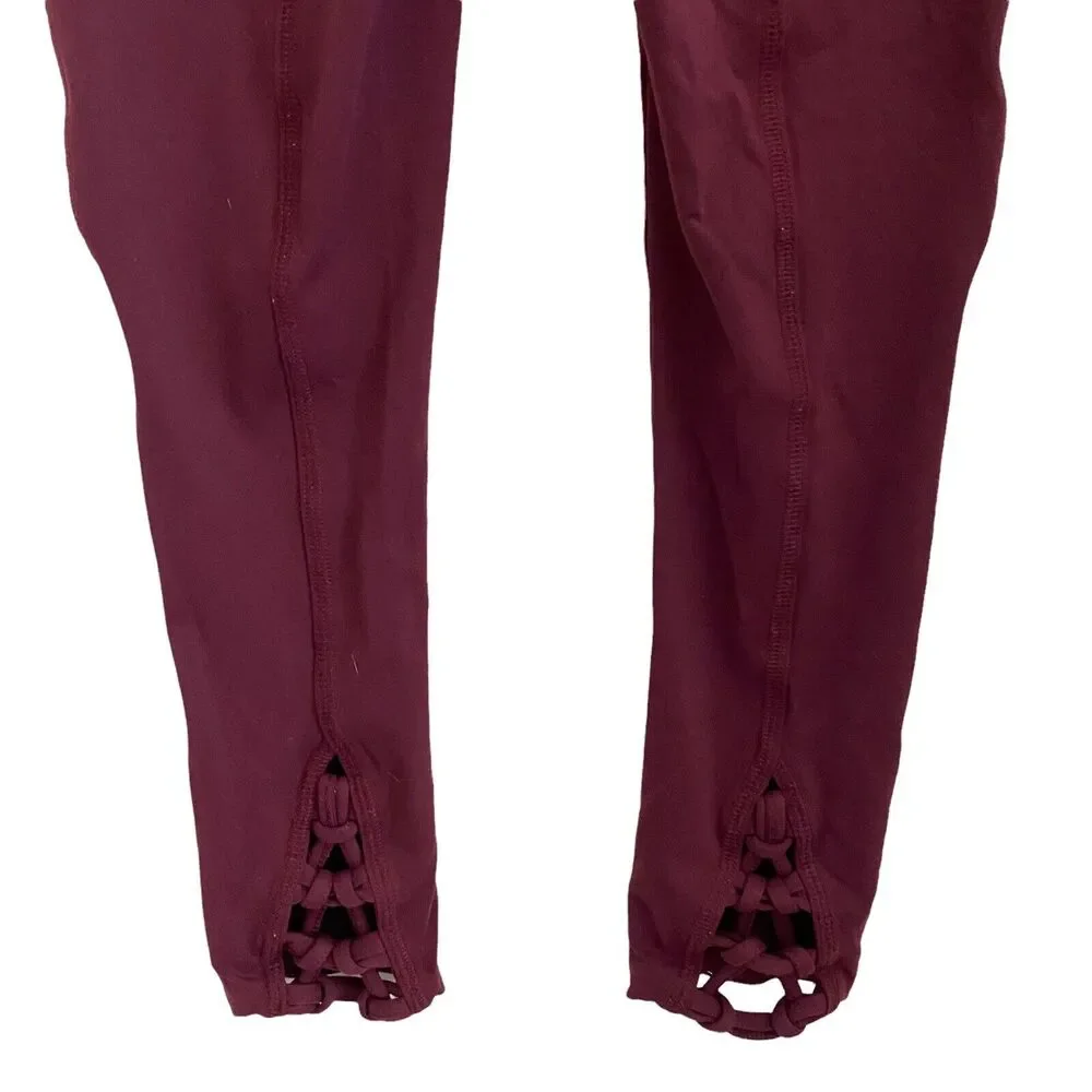 FP Movement XS Cropped Leggings Lace Up Back Maroon Free People